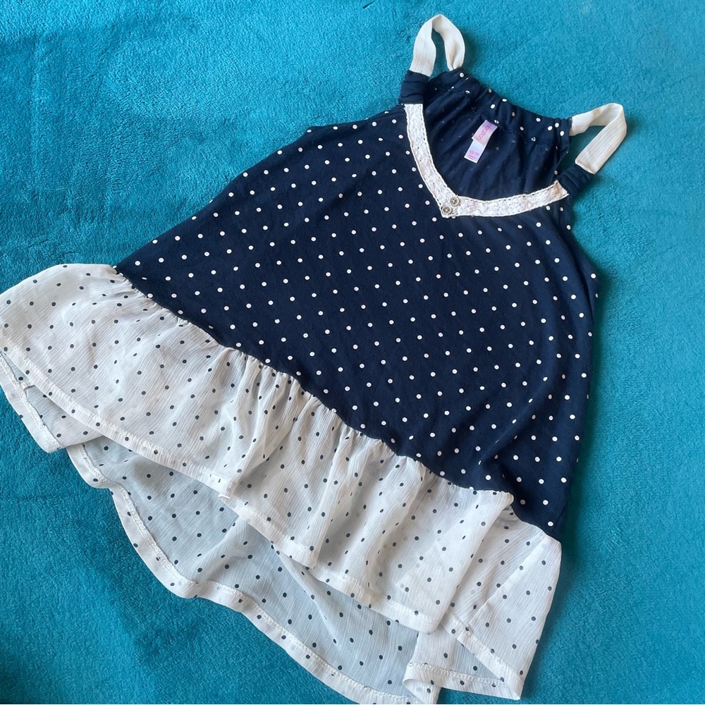 Cute Navy Blue polka dot tank top with ruffles y2k cottagecore nautical